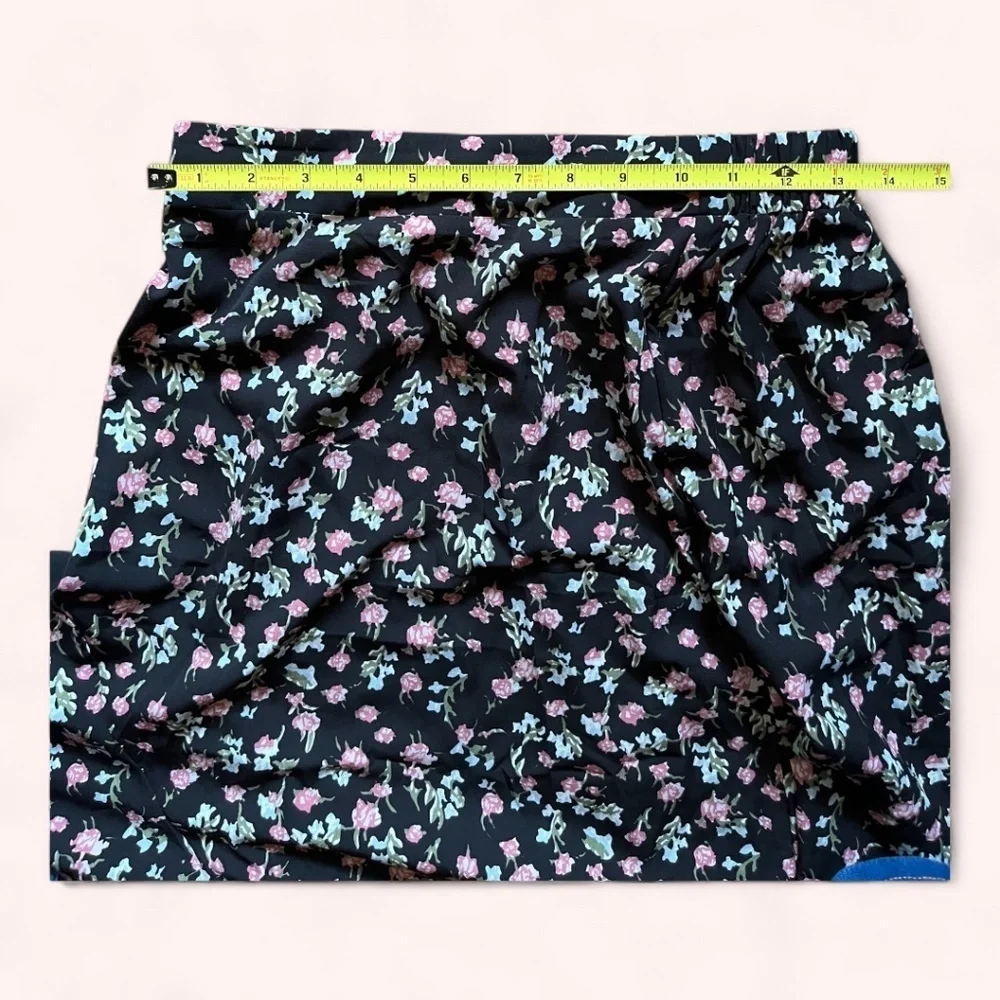 BTFBM Black Floral Ruffle Side Slit Elastic Waist Midi Skirt Size S Gently Used
